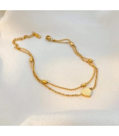 Two layers Anklet With Heart & Beads