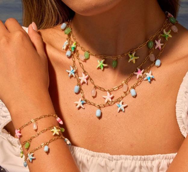 Colorful starfish cozumel style summer beach chain & bracelet