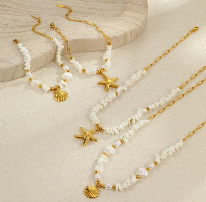 White Natural stone bracelet & chain