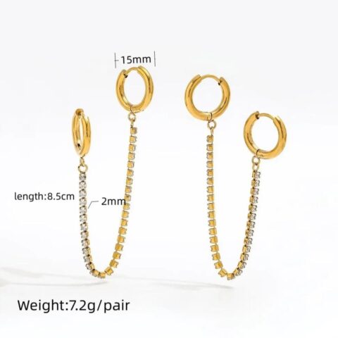 Two hoops earrings with tennis chain pendant